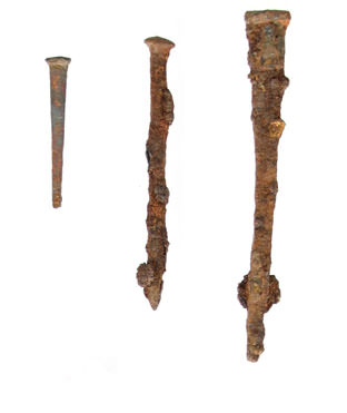 Clusters of nails can indicate the location of Mitchelville houses.